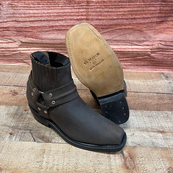 Men's Genuine Leather Biker Brown Ankle Boots Handmade in Mexico Half Boots - Picture 1 of 7